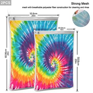 susiyo Mesh Laundry Bag for Delicates, 2 Pcs Chic Colorful Rainbow Tie Dye Lingerie Bags for Laundry with Zipper