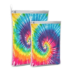 susiyo Mesh Laundry Bag for Delicates, 2 Pcs Chic Colorful Rainbow Tie Dye Lingerie Bags for Laundry with Zipper