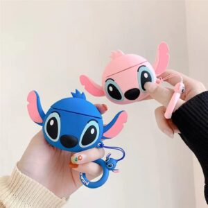 7 in 1 Stitch Airpod Pro Kit, Fashion Cute Funny Cool Silicone Cover for Girls Boys Woman Kids with Ear Hooks/Anti-Lost Strap/Case/Watch Band Holder/Brush/Keychain (Disney Stitch Blue )