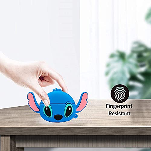 7 in 1 Stitch Airpod Pro Kit, Fashion Cute Funny Cool Silicone Cover for Girls Boys Woman Kids with Ear Hooks/Anti-Lost Strap/Case/Watch Band Holder/Brush/Keychain (Disney Stitch Blue )