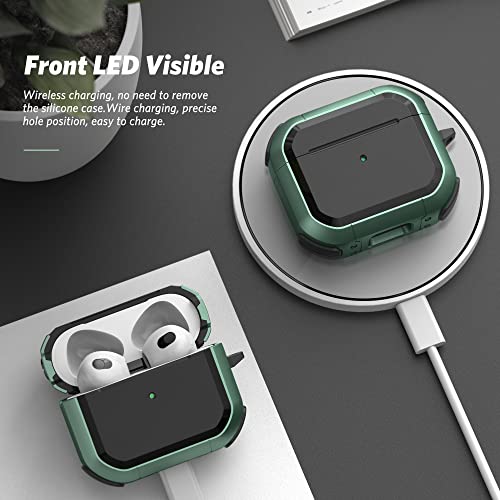 SURPHY Armor Case Designed for AirPods 3 Case (2021), Rugged Protective Case with Keychain for Airpods 3rd Generation (Front LED Visible), Green