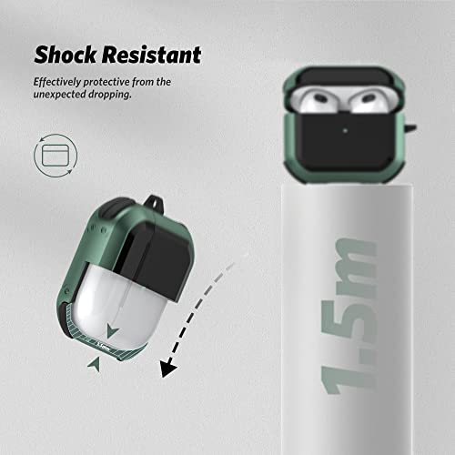 SURPHY Armor Case Designed for AirPods 3 Case (2021), Rugged Protective Case with Keychain for Airpods 3rd Generation (Front LED Visible), Green