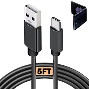 5ft usb c fast charger cable cord for samsung galaxy z flip 4 5g,flip 3, flip 2, samsung galaxy z fold 4, galaxy z fold 3, fold 2, samsung galaxy flip 5g car phone power type-c charging cord (black)