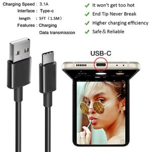 5FT USB C Fast Charger Cable Cord for Samsung Galaxy Z Flip 4 5G,Flip 3, Flip 2, Samsung Galaxy Z Fold 4, Galaxy Z Fold 3, Fold 2, Samsung Galaxy Flip 5G Car Phone Power Type-C Charging Cord (Black)