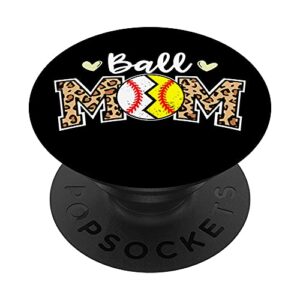 ball mom leopard funny baseball softball player mom popsockets popgrip: swappable grip for phones & tablets