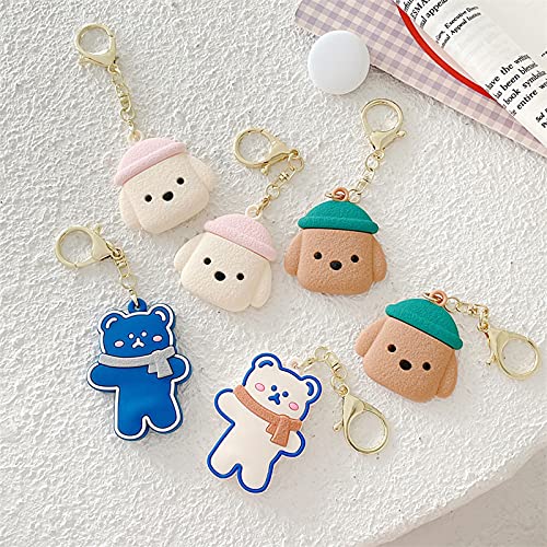 Rertnocnf Portable Case for Air Tag, Kawaii Cute Cartoon Scarf Bear Silicone Anti-Scratch Protective Cover Compatible with Airtags Finder Location Tracker Keychain for Kids Pets Keys (White Bear)