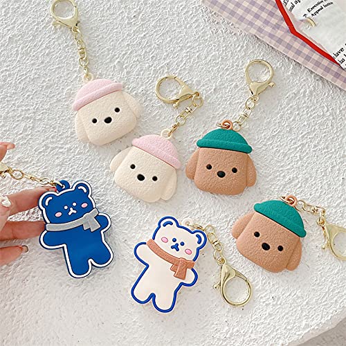 Rertnocnf Portable Case for Air Tag, Kawaii Cute Cartoon Scarf Bear Silicone Anti-Scratch Protective Cover Compatible with Airtags Finder Location Tracker Keychain for Kids Pets Keys (White Bear)