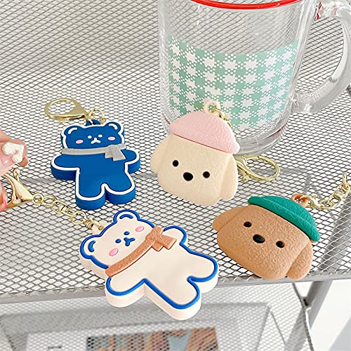 Rertnocnf Portable Case for Air Tag, Kawaii Cute Cartoon Scarf Bear Silicone Anti-Scratch Protective Cover Compatible with Airtags Finder Location Tracker Keychain for Kids Pets Keys (White Bear)