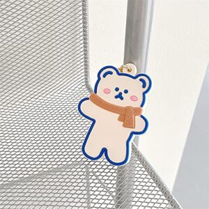 Rertnocnf Portable Case for Air Tag, Kawaii Cute Cartoon Scarf Bear Silicone Anti-Scratch Protective Cover Compatible with Airtags Finder Location Tracker Keychain for Kids Pets Keys (White Bear)