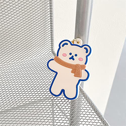 Rertnocnf Portable Case for Air Tag, Kawaii Cute Cartoon Scarf Bear Silicone Anti-Scratch Protective Cover Compatible with Airtags Finder Location Tracker Keychain for Kids Pets Keys (White Bear)