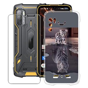 hhuan case for cubot king kong 5 pro (6.09 inch) with tempered glass screen protector, clear soft silicone protective cover bumper shockproof phone case for cubot king kong 5 pro - wma8
