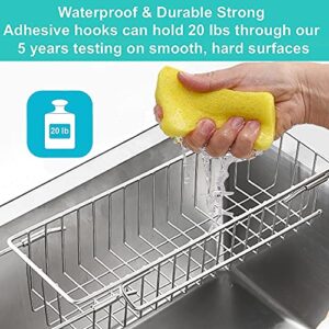 iBigLY Telescopic Kitchen Sink Caddy Sponge Holder, Expandable(12''-19'') Brush Soap Storage Rack with Dish Cloth Hanger, Stainless Stee Kitchen Sink Organizer, No Drilling