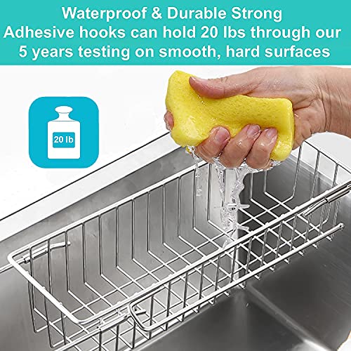 iBigLY Telescopic Kitchen Sink Caddy Sponge Holder, Expandable(12''-19'') Brush Soap Storage Rack with Dish Cloth Hanger, Stainless Stee Kitchen Sink Organizer, No Drilling