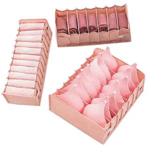 zydz closet organizers and storage, 3 set clothing underwear bra sock lingerie chest ties small parts collapsible organizer drawer divider for bedroom, pink