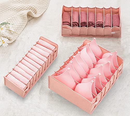 ZYDZ Closet Organizers and Storage, 3 Set Clothing Underwear Bra Sock Lingerie Chest Ties Small Parts Collapsible Organizer Drawer Divider for Bedroom, Pink