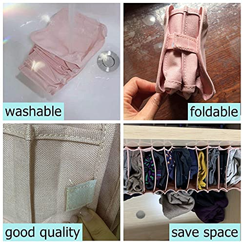 ZYDZ Closet Organizers and Storage, 3 Set Clothing Underwear Bra Sock Lingerie Chest Ties Small Parts Collapsible Organizer Drawer Divider for Bedroom, Pink