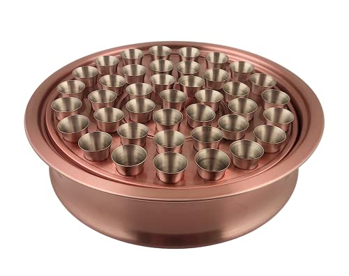 Communion Ware Holy Wine Christian Worship Serving Tray with 40 Cups for Churches - Stainless Steel (Copper)