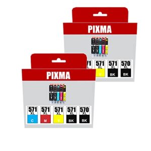 colorink 10pack replacement for canon pgi-570 cli-571 ink cartridge use with canon pixma mg5750 mg5751 mg5752 mg5753 mg6850 (2 570xl black, 2 571xl black,2 cyan, 2 magenta, 2 yellow)