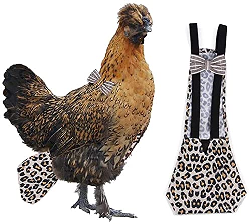 OCHSTIN Chicken Diaper Pet Diaper Nappy Poultry Cloth Bow Tie Washable Parrot Flight Suit for Goose Duck Hen Birds Poultry Small Animals Parakeet Cockatiel (M, Leopard)