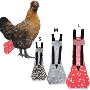 OCHSTIN Chicken Diaper Pet Diaper Nappy Poultry Cloth Bow Tie Washable Parrot Flight Suit for Goose Duck Hen Birds Poultry Small Animals Parakeet Cockatiel (M, Leopard)