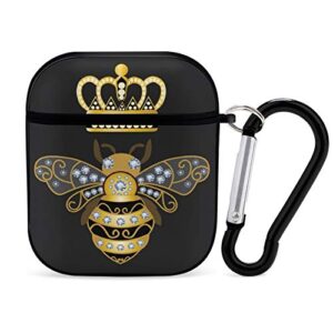 queen bee with crown airpods case cover for apple airpods 2&1 cute airpod case for boys girls silicone protective skin airpods accessories with keychain