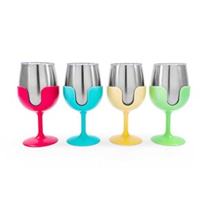 camco life is better at the campsite wine tumbler set | great for camping, tailgating and parties | feature colorful, removable stems | 8 oz, 4-pack (53068),silver