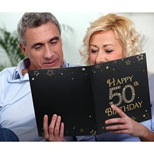 Birthday Card decoration Happy Birthday Jumbo Message Greeting Cards Black and Gold Balloons Stars Birthday Party Decoration Card Guest Book Alternative Sign Poster for men women (50th Birthday)