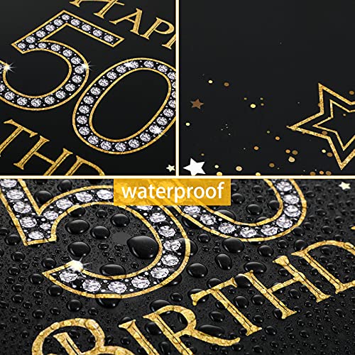 Birthday Card decoration Happy Birthday Jumbo Message Greeting Cards Black and Gold Balloons Stars Birthday Party Decoration Card Guest Book Alternative Sign Poster for men women (50th Birthday)