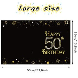 Birthday Card decoration Happy Birthday Jumbo Message Greeting Cards Black and Gold Balloons Stars Birthday Party Decoration Card Guest Book Alternative Sign Poster for men women (50th Birthday)