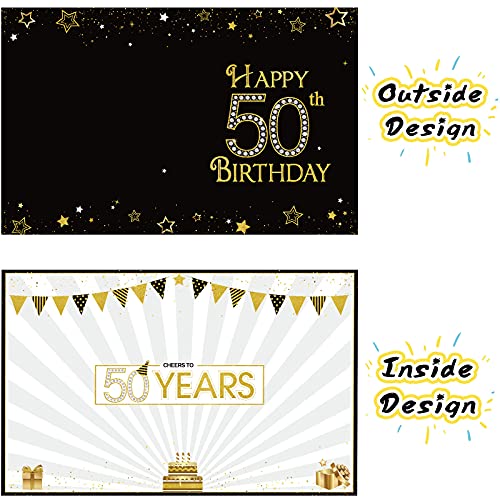 Birthday Card decoration Happy Birthday Jumbo Message Greeting Cards Black and Gold Balloons Stars Birthday Party Decoration Card Guest Book Alternative Sign Poster for men women (50th Birthday)