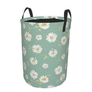 laundry hamper basket green white daisy flower clothes sorter bin lid household organizer toy garment sturdy with handle collapsible for home laundromat dorm bathroom