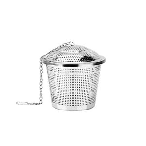 kufung tea ball infuser - stainless steel tea infusers for loose tea with chain hook & saucer - extra fine mesh tea strainer for brew tea, spices & seasonings (l)