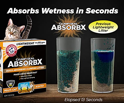 Arm & Hammer Clump & Seal AbsorbX Lightweight Quick Absorbing Scented Multi-Cat Clumping Cat Litter, 18 lb, Small