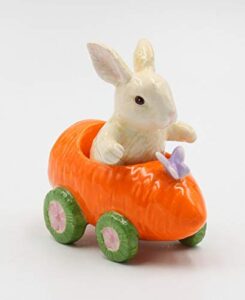 fine ceramic bunny rabbit on carrot cart salt & pepper shakers, 4 1/4" l