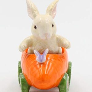 Fine Ceramic Bunny Rabbit on Carrot Cart Salt & Pepper Shakers, 4 1/4" L