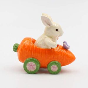 Fine Ceramic Bunny Rabbit on Carrot Cart Salt & Pepper Shakers, 4 1/4" L