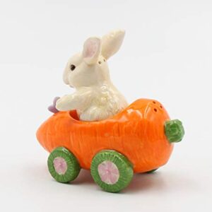 Fine Ceramic Bunny Rabbit on Carrot Cart Salt & Pepper Shakers, 4 1/4" L