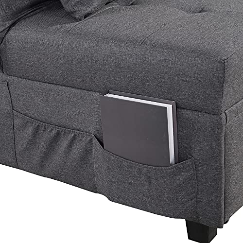 IPKIG Convertible Chair Sleeper Bed, 4 in 1 Multi-Function Sleeper Sofa Folding Ottoman Modern Linen Fabric Guest Bed with Lumbar Pillow and Adjustable Sleeper for Small Space Apartment (Dark Grey)