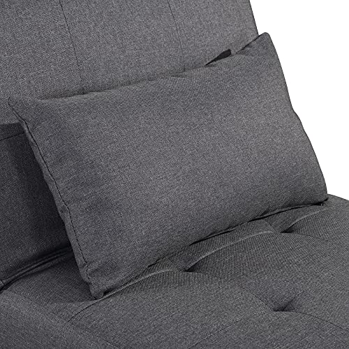 IPKIG Convertible Chair Sleeper Bed, 4 in 1 Multi-Function Sleeper Sofa Folding Ottoman Modern Linen Fabric Guest Bed with Lumbar Pillow and Adjustable Sleeper for Small Space Apartment (Dark Grey)