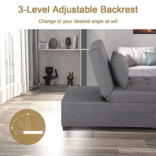 IPKIG Convertible Chair Sleeper Bed, 4 in 1 Multi-Function Sleeper Sofa Folding Ottoman Modern Linen Fabric Guest Bed with Lumbar Pillow and Adjustable Sleeper for Small Space Apartment (Dark Grey)