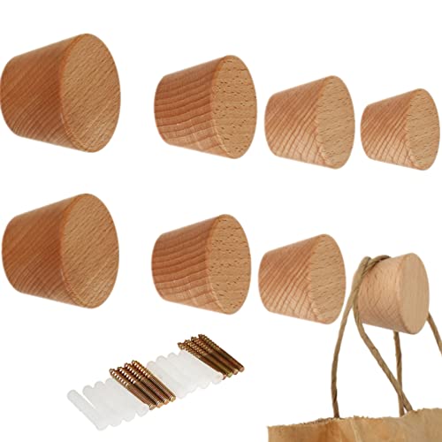 ZOOFOX 8 Pack Wall Hook, Beech Wood Coat Hook, Single Hat Bag Coat Hooks, Easy Install Cone Hook Rack, Decorative Craft Hooks for Hanging Coat, Towel, Bag or Rob