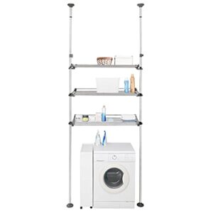 baoyouni 3 tiers laundry room shelf clothes garment rack organizer over toilet washer dryer storage shelving stand double tension pole extendable bathroom space saver, large shelves - grey