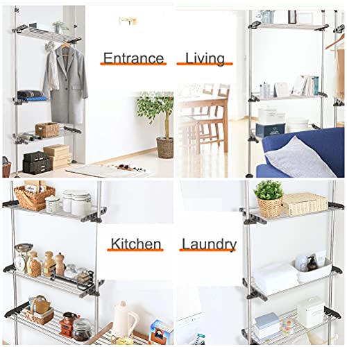 BAOYOUNI 3 Tiers Laundry Room Shelf Clothes Garment Rack Organizer Over Toilet Washer Dryer Storage Shelving Stand Double Tension Pole Extendable Bathroom Space Saver, Large Shelves - Grey