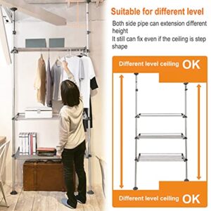 BAOYOUNI 3 Tiers Laundry Room Shelf Clothes Garment Rack Organizer Over Toilet Washer Dryer Storage Shelving Stand Double Tension Pole Extendable Bathroom Space Saver, Large Shelves - Grey
