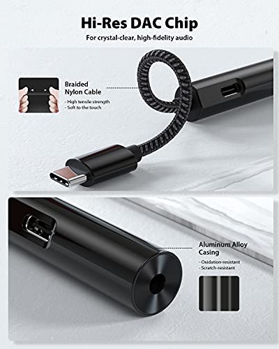 USB C Headphone and Charger Adapter, 2 in 1 Stouchi 32bit 384khz USB Type C to 3.5mm Audio Jack with PD 30W Fast Charging Converter for Stereo, Aux, Earphones Compatible with Galaxy S20/S21 Note 20/10