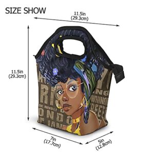 Akuroou African American Women Lunch Bag Black Girl Handbag Lunch Kit Insulated Cooler Box For Travel, Picnic, Work, School Reusable