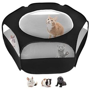 Pet Playpens with Top Cover for Small Animals Foldabel Breathable Transparent Pet Tent Anti Escape Portable Pet Cage Yard Fence for Puppy Dogs Hamster Kitten Cats Chinchillas Guinea Pig Rabbits