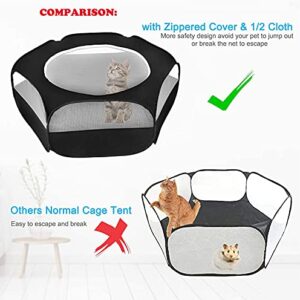 Pet Playpens with Top Cover for Small Animals Foldabel Breathable Transparent Pet Tent Anti Escape Portable Pet Cage Yard Fence for Puppy Dogs Hamster Kitten Cats Chinchillas Guinea Pig Rabbits