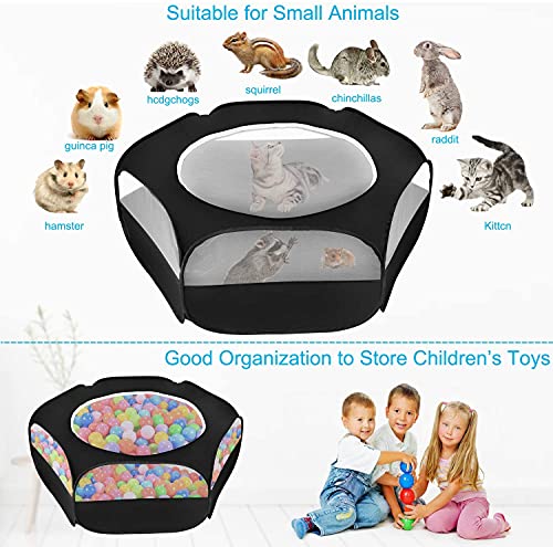 Pet Playpens with Top Cover for Small Animals Foldabel Breathable Transparent Pet Tent Anti Escape Portable Pet Cage Yard Fence for Puppy Dogs Hamster Kitten Cats Chinchillas Guinea Pig Rabbits