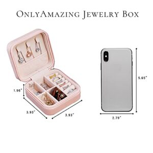 onlyamazing Portable Travel Mini Jewelry Box Pink Leather Jewellery Ring Earrings Organizer Case Storage Box Valentines Gift (Pink)